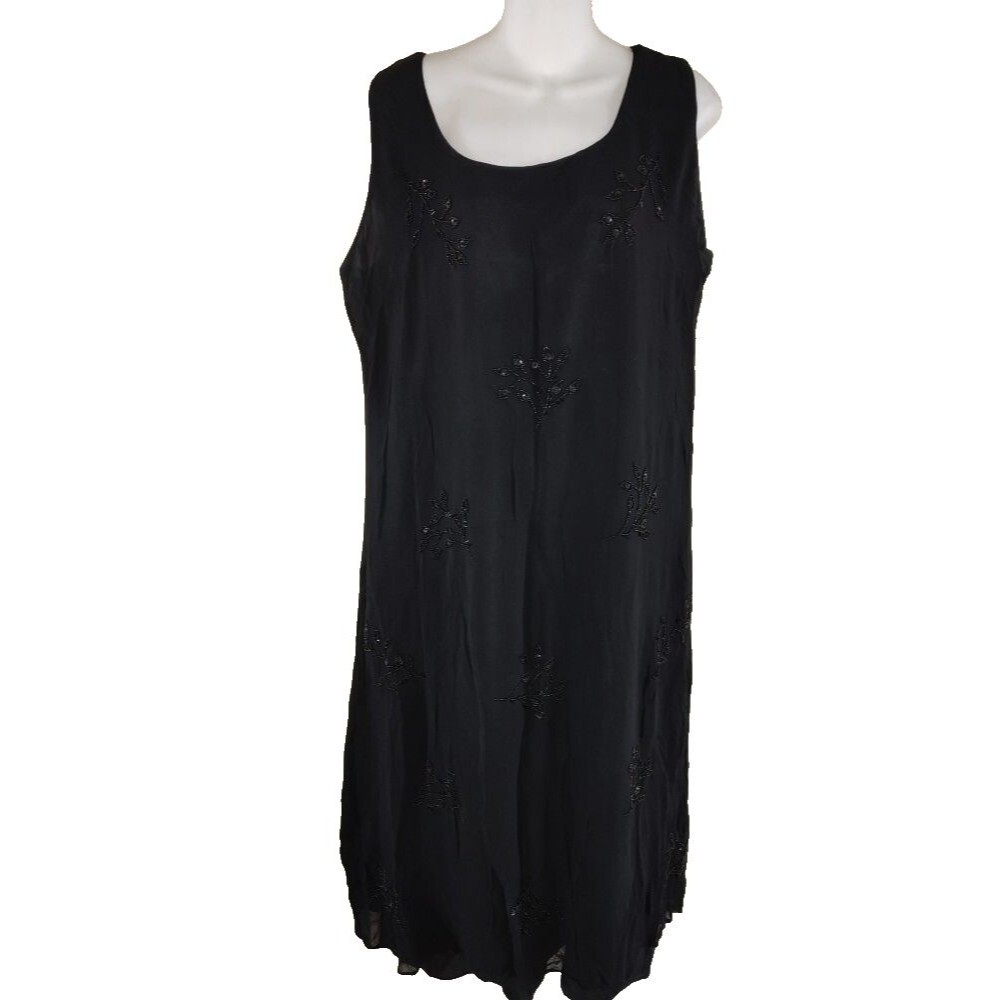 VTG Women Lola P. Party Viscose Black Rhinestone Midi Dress Size A6 Fits Size 12